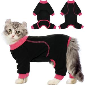 QBLEEV Sticky Hair Cat Clothes, Soft Cat Pajamas for Cats Only, Prevent Lost Fur Kitten Sweater Onesie, Stretchy Recovery Suit for Female Male Cats After Surgery Daily Wear, Black, S