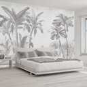 Gray Jungle Landscape Wallpaper Mural Tropical Banana Leaf Wall Mural (Not Peel and Stick) 106" x 70"