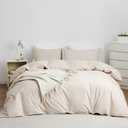 OAITE 100% Washed Cotton Duvet Cover Queen Size Soft Breathable Durable Bedding with Zipper Closure & 8 Corner Ties- 3 Pieces Plain Simple Duvet Cover Set,2 Pillow Shams,1 Duvet Cover(90"x90") (Linen Gray)