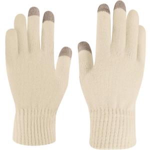 Winter Gloves For Women Touch Screen Cold Weather Thermal Warm Wool Lined Soft Knit For Sports Outdoor Daily Work (One Size, Beige)