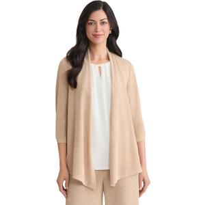 Kasper Women's Shimmer Knit Three Quarter Sleeve Cardigan (Beige, XS)