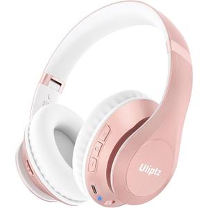 Uliptz Wireless Bluetooth Headphones, 65H Playtime, 6EQ Sound Modes, HiFi Stereo Over Ear Headphones with Microphone, Foldable Bluetooth 6.0 Headphone for Travel/Office/Cellphone/PC (Rose Gold) (Standard)