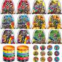 Dirt Bike Party Favor Supplies, Including Motorcycle Theme Boy Motocross Bags Drawstring Goodie Treat Bags Wristbands Badge, for Motocross Theme Kids Birthday Party Gift