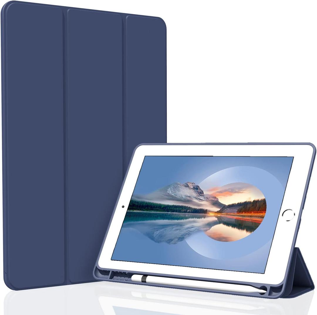 Case for iPad 10.2 2021/2020/2019, Smart Lightweight Trifold Stand Cover, Auto Sleep/Wake Soft TPU Pencil Holder Case for iPad 10.2 inch 9th/8th/7th Generation - Navy Blue