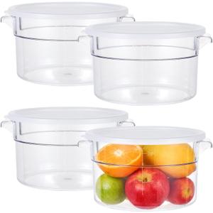 4 Pcs Round Food Storage Container, Transparent Containers with Scale, Dough Bucket, Freezer & Dishwasher Safe