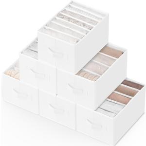 Criusia 6 Pack Large Clothes Organizer, Wardrobe Closet Organizer and Storage with Handles, Foldable Fabric Closet Organizers Dividers for Clothing, Pants, Jeans, Sweater, T-shirts, White