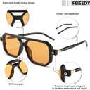 FEISEDY Vintage Square 70s Flat Aviator Sunglasses Women Men Classic Retro Stylish Frame UV400 Sunglasses 