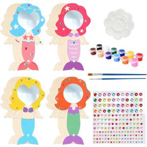KatchOn, Mermaid Crafts Kit for Kids - 40 Pieces | DIY Paint Mermaid Party Favors for Girls, Pinata Stuffers, Wooden Mirror Craft for Kids | Birthday Party Games, Classroom Prizes, Art and Craft Gifts