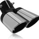Exhaust Tip Dual Muffler Exhaust Tips, Double Outlet Bending Muffler Tail Pipe Car Stainless Steel Tail Pipe 2.5"/63mm Inlet Dual Curved Muffler Tip Bevel Port Modification Accessories(Silver)