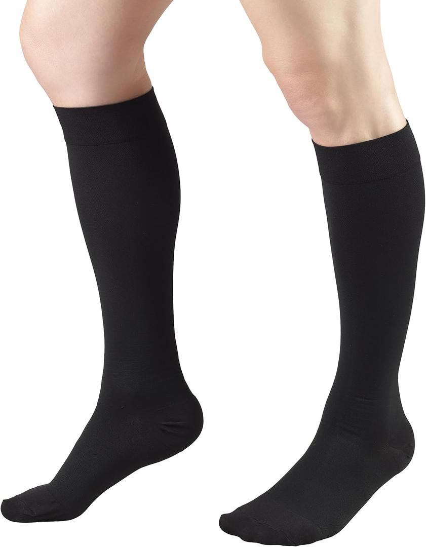 Truform Short Length 20-30 mmHg Compression Stockings for Men and Women, Reduced Length, Closed Toe, Black, Small (short length)