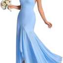 HTZMO Women Formal Sexy V Neck Halter Tie Maxi Dress Bodycon Flowy Wedding Guest Cocktail Elegant Long Dresses, L