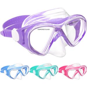 Kids Swim Goggles Snorkel Diving Mask for Boys Girls Ages 5-15, Two-Color Anti-Fog Swimming Goggles with Nose Cover (1PCS Light Purple)