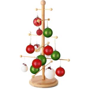 Christmas Tree Ornament Stand Holder with Arms Wooden Christmas Hanger Pretzel Sausage Rack for Counter Top Ornament Display Desktop Tree Holiday Party(17.72 in)