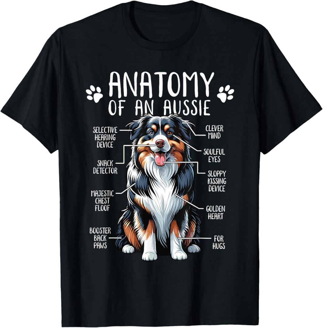 Funny Anatomy Australian Shepherd Dog Lover Aussie Owner Men Women Girls Kids T-Shirt, 2XL