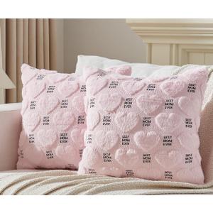 Valentines Pillow Covers 18x18 inch Valentines Day Gifts for Mom - Best Mom Ever Anniversary Home Throw Pillows Covers for Bedroom Sofa Decor(Set of 2)