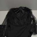 CHICME Women's Glitter Party Dress V-Neck Mesh Sheer Lantern Sleeve Mini Dresses Zipper Back Slim Fit Evening Dress, Size L