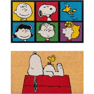 Gertmenian Peanuts Snoopy Coir Doormat - 2x3 Welcome Mat (2-Pack), Ideal for High Traffic Areas in Front Door, Garage, Entryway - House/Peanut Patch, 80003