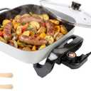 12" Ceramic Nonstick Electric Skillet with Tempered Vented Glass Lid, Scratch-Resistant Surface, Cool-Touch Handles, Removable Easy-to-Clean Design, 1200W, Vibrant Green