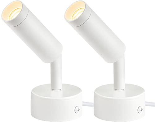URTOM 2 Pack Indoor Spot Lights, 120V LED Accent Up Lights, 3W Plant Spotlights, 3000K Floor Spotlights for Plants, Pictures, Desk - Uplights with 5.9 FT Plug Cord and Foot Switch