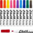Volcanics 12 Pack Liquid Chalk Markers  12 Bright Colors  Round Tip Wet Erase, Dust-Free, Non-Toxic, Safe Chalk Pens for Chalkboards, Glass, Windows, LED Signs (Multicolor)