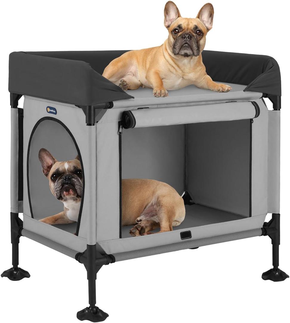 Veehoo Dog Bunk Bed, Dog Beds Attachment to Human Bed, Bedside Dogs Cot for Small, Medium Cats & Dogs, Pet Window Perch, Grey