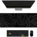 Long Black Topographic Line Gaming Mouse Pad 31.5 x 11.8 inches, Extended Anime Mousepad,Full Keyboard Mat with Stitched Edges