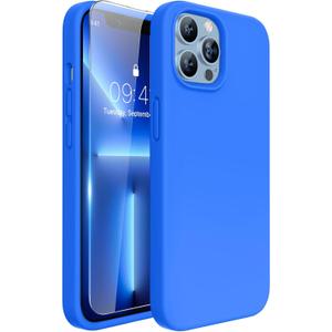 Miracase Designed for iPhone 13 Pro Max Case with Screen Protector,[Soft Anti-Scratch Microfiber Lining],Shockproof Liquid Silicone Rubber Phone Case Cover 6.7 inch, Mediterranean Blue