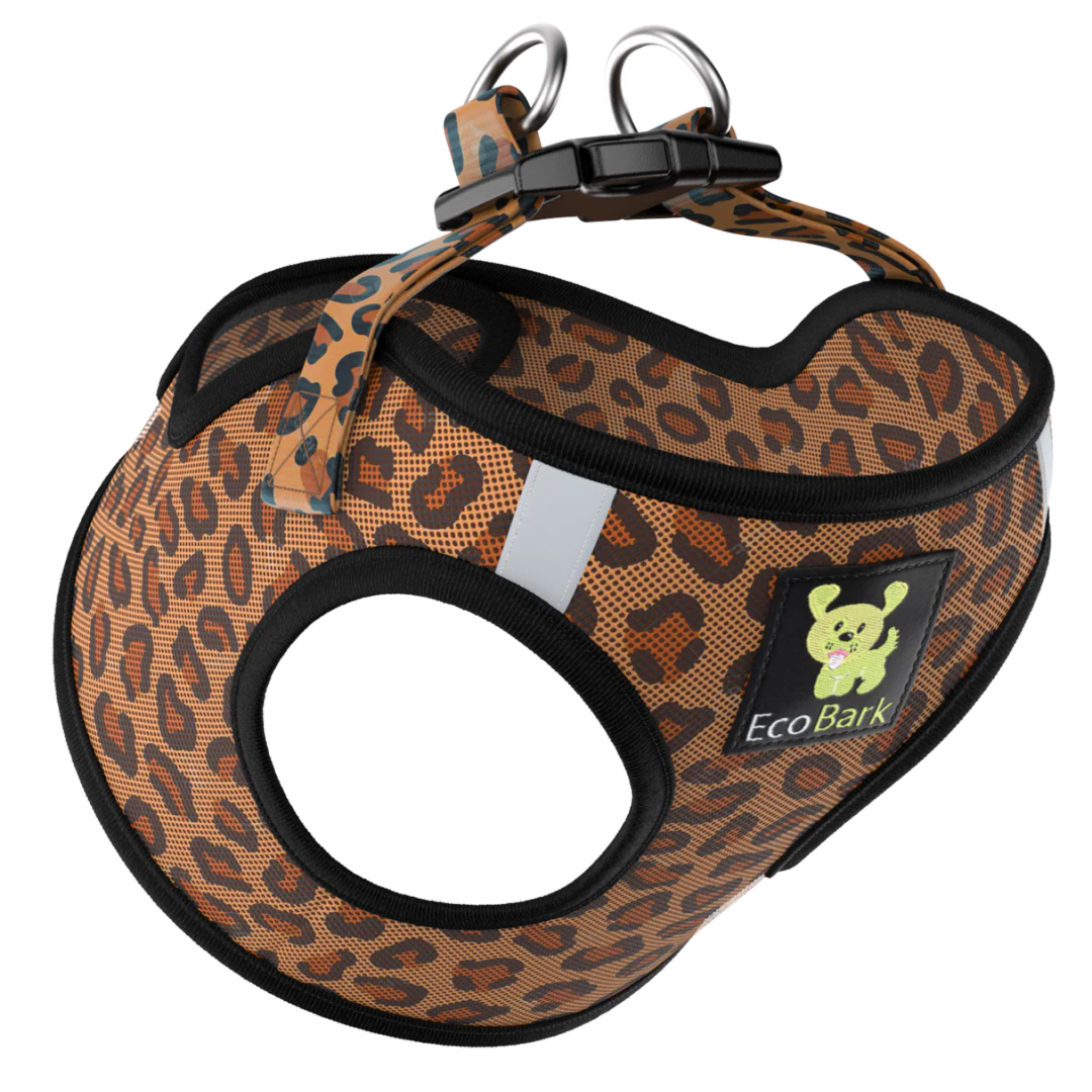 EcoBark Cheetah Dog Harness Luxury Mesh Step in Dog Harnesses Safe & Secure Wrap Around Halter Harness, XXS