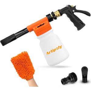 Car Wash Foam Gun + Microfiber Wash Mitt - Car Foam Sprayer - Foam Cannon for Hose - Spray Gun Cleaner - Snow Blaster for Cars, Boats, RVs, Foam Cannon Connects to Any Garden Hose (Upgraded - Orange)