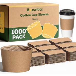 1000 Pack Coffee Cup Sleeves for Hot & Cold Drinks | Extra Thick Disposable Kraft Corrugated Insulated Sleeve for 12-24 oz Cups | Recyclable Cardboard Hand Protection for Cafes, Offices