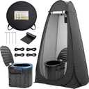 Portable Camping Toilet with Privacy Tent - Foldable Toilet Set for Adults and Elderly - Pop Up Outdoor Restroom for Travel (Black Tent with Toilet)