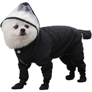Dog Raincoat with Hood, Waterproof Full-Coverage Reflective Rain Jacket Quick-Drying Rain Poncho and Shoes for Small Medium Large Dogs,Black,L