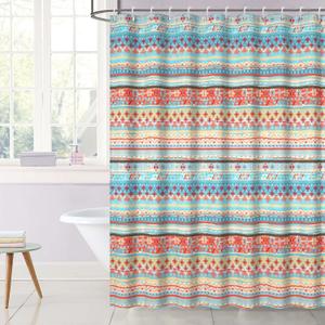 72x84inch Colorful Boho Fabric Shower Curtain Stripe Geometric Classical Retro Pattern Chic Tribe Style for Bathroom Decor Waterproof Bathtub Orange Shower Curtain Liner Durable with Hooks