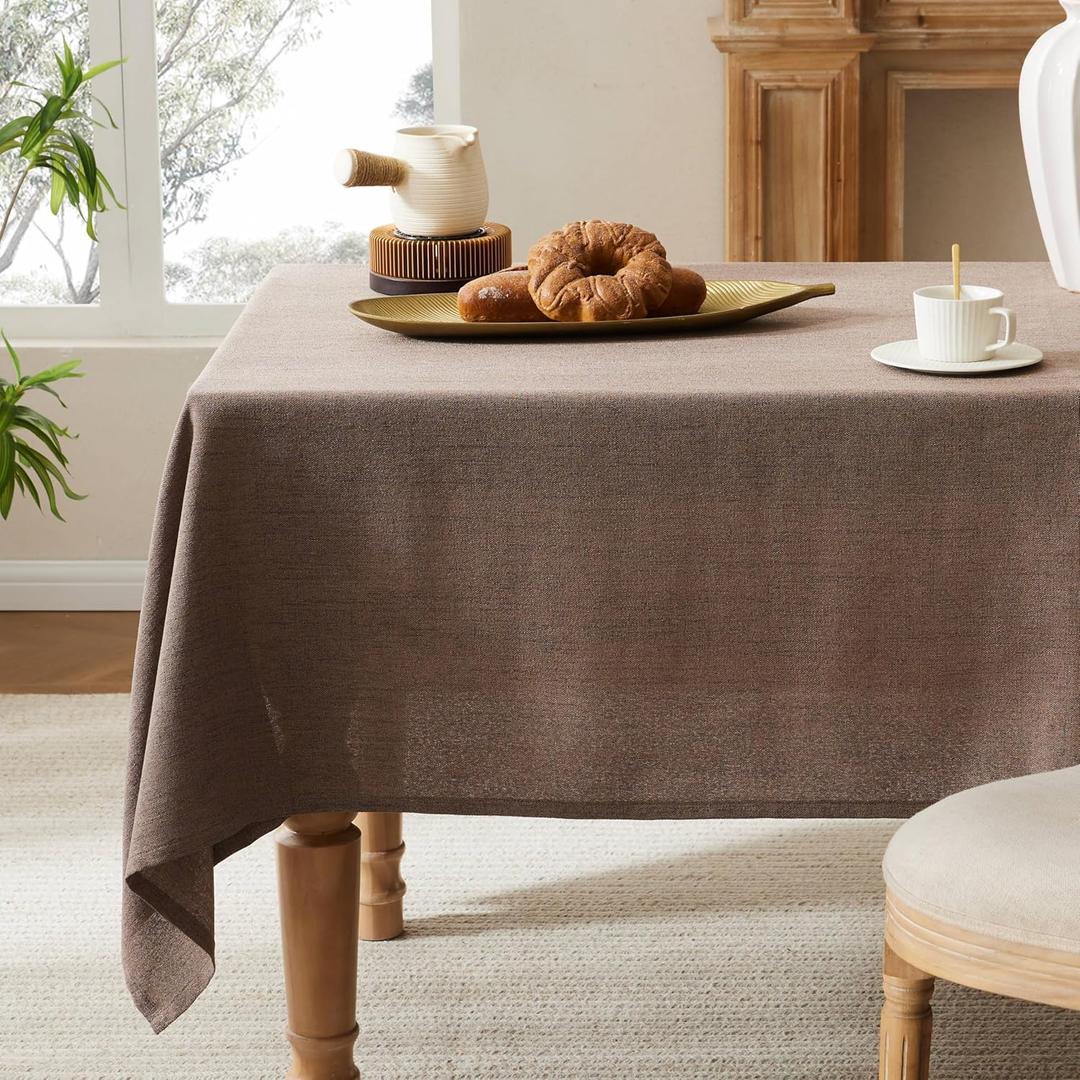 Linen Tablecloth for Rectangle Table, 52x70 Inch Cocoa Brown, Farmhouse Style Brown Tablecloth, Water Resistant Burlap Tablecloths for Dining Table Farmhouse Kitchen
