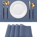 CADONO Placemats Set of 4 Washable Indoor/Outdoor Vinyl Place Mats for Dining Table Durable Non-Slip Heat Resistant PVC Weave Table MatsSimple Style-Deep Blue