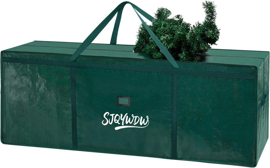 Extra Large Christmas Tree Storage Bag 12 ft, Heavy Duty with Built-in Zip Mesh Pockets & Reinforced Handles - Dual Zippers Wide Opening PE Storage Bag for Artificial Xmas Trees (Green)