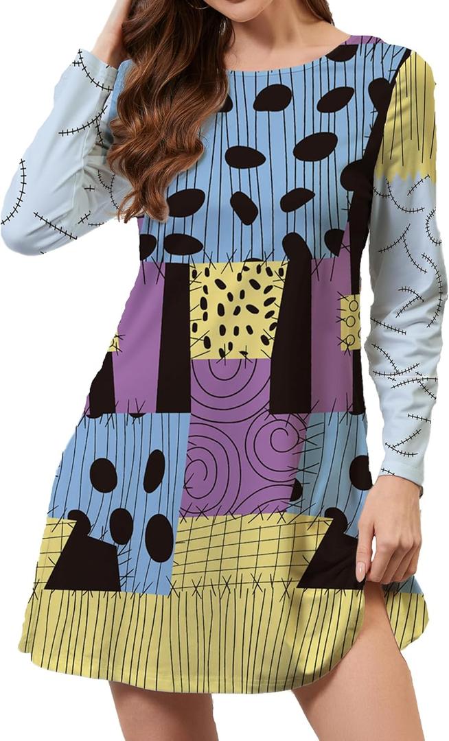 Long Sleeve Halloween Dress for Women Pring Swing Funny Cute Costume (S)