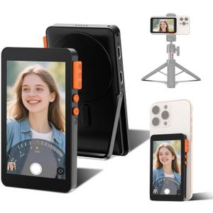 Selfie Monitor Screen for iPhone, Magnetic Screen Mirroring Back Camera Monitor with Desktop Stand 3-Level Brightnes Bluetooth Focus Selfie Monitor Screen for YouTube Vlog Live Stream TikTok (Black)