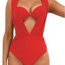 Women's High Waisted Bikini Sets Tummy Control Two Piece Swimsuits Push Up Swimwear Ruched Halter String Bathing Suit (X-Large, Red)