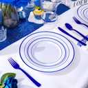 WELLIFE 700 Pcs Blue Plastic Plates for 100 Guests - Plastic Dinnerware Set,Party Supplies Includes 200 Blue Plates,300 Disposable Silverware,100 Napkins,100 Cups