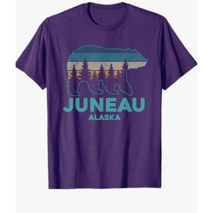 Juneau Alaska Grizzly Bear Souvenir T-Shirt (Small, Purple)