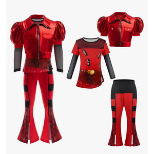 keaiyouhuo Girls Rise Red Costume Kids Princess Costume Halloween Cosplay Outfits with Short Sleeves Jacket Top Flared Pants Size 130