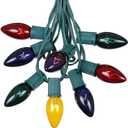 C9 Multi Christmas Light Set - Outdoor/Indoor Hanging Lights - Roofline/Patio String - Green Wire - 25 Ft (Assorted Color)