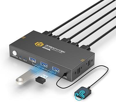 USB3.0 KVM Switch 2 Port HDMI, 4K@60Hz KVM Switch 1 Monitors 2 Computers with 3 USB3.0 Ports, HDMI KVM Switches for 2 PCs Share 1 Monitors and USB Devices, Support Button Switch, EDID 