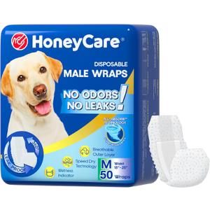 HONEY CARE All-Absorb A25 Male Dog Wrap, 50 Count, Medium, White