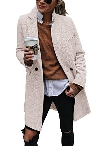 Ebifin Women's Notch Lapel Double Breasted Trench Coat Peacoat Winter Casual Long Blazer Jacket Overcoat Size M