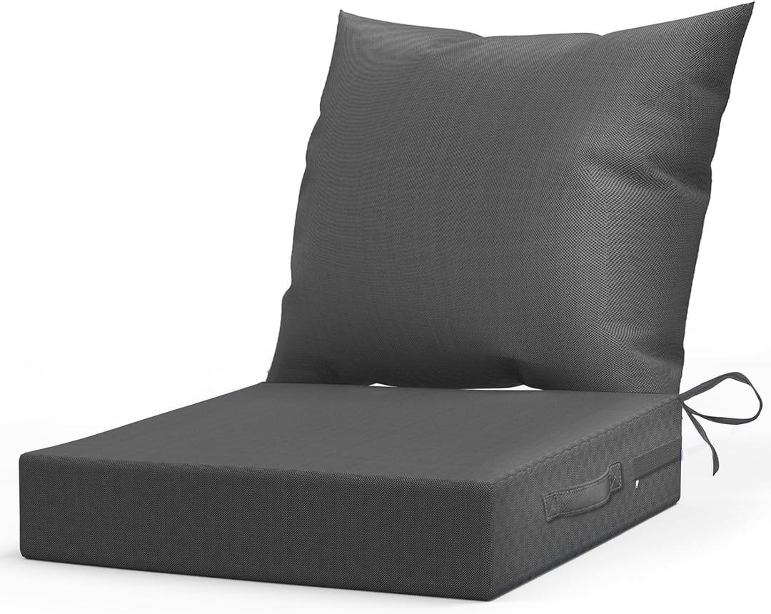 LAGRATY Outdoor Chair Cushions for Patio Furniture24" x 24" Deep Seat Cushions with Backrest for Couch Sofa Chair - Waterproof Fade-Resistant Patio Cushion (Set of 1,Grey)
