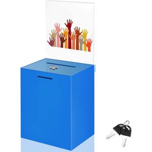 Acrylic Suggestion Box 8.2 x 6.7 x 5 Inch Large Donation Box Safe Ballot with Lock and Sign Holder for Voting Charity Business Cards Collection Display Ticket Comment(Blue)