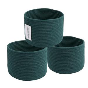 XUANGUO Woven Cotton Storage Baskets - 3-Pack Round Bins (10x10x7'') for Shelves, Closets & Bookcases | Durable Rope Organizers for Nursery, Baby, Toys, Easter & More (dark green)