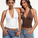 Avidlove Halter Tops for Women Double Lined Basic Tank Top Trendy Summer Sexy Backless Deep V Neck Y2K Going Out Tops (Brown)